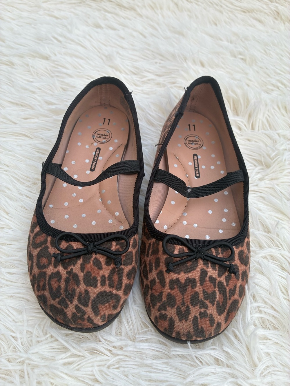 Girls Leopard Print Ballet Flats with Bow - Black Trim,#11